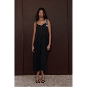 NWT Zara Black Fringed Midi Dress Size Small